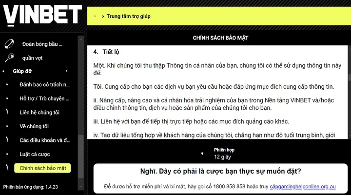 Những điều khoản sử dụng tại Chính sách bảo mật Vinbet